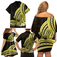 Yellow Polynesia Easter Day Family Matching Off Shoulder Short Dress and Hawaiian Shirt Eggs With Bunny Polynesian Pattern LT14 - Polynesian Pride