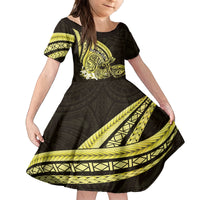 Yellow Polynesia Easter Day Family Matching Puletasi and Hawaiian Shirt Eggs With Bunny Polynesian Pattern LT14 Daughter's Dress Yellow - Polynesian Pride