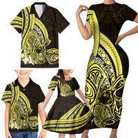 Yellow Polynesia Easter Day Family Matching Short Sleeve Bodycon Dress and Hawaiian Shirt Eggs With Bunny Polynesian Pattern LT14 - Polynesian Pride