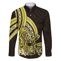Yellow Polynesia Easter Day Family Matching Short Sleeve Bodycon Dress and Hawaiian Shirt Eggs With Bunny Polynesian Pattern LT14 Dad's Shirt - Long Sleeve Yellow - Polynesian Pride