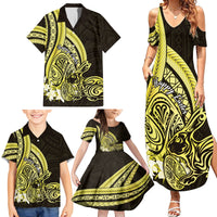 Yellow Polynesia Easter Day Family Matching Summer Maxi Dress and Hawaiian Shirt Eggs With Bunny Polynesian Pattern LT14 - Polynesian Pride