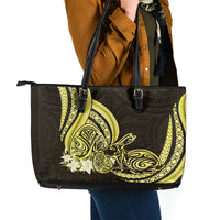 Yellow Polynesia Easter Day Leather Tote Bag Eggs With Bunny Polynesian Pattern LT14 - Polynesian Pride