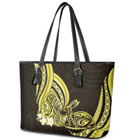 Yellow Polynesia Easter Day Leather Tote Bag Eggs With Bunny Polynesian Pattern LT14 - Polynesian Pride