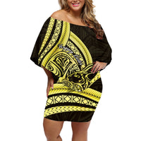 Yellow Polynesia Easter Day Off Shoulder Short Dress Eggs With Bunny Polynesian Pattern LT14 Women Yellow - Polynesian Pride