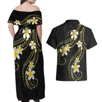Polynesia Tattoo With Plumeria Couples Matching Off Shoulder Maxi Dress and Hawaiian Shirt Elegant Vibes LT14 - Polynesian Pride