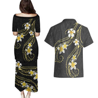 Polynesia Tattoo With Plumeria Couples Matching Puletasi and Hawaiian Shirt Elegant Vibes LT14 - Polynesian Pride