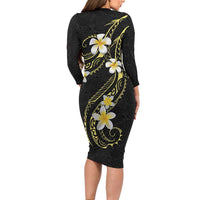 Polynesia Tattoo With Plumeria Family Matching Long Sleeve Bodycon Dress and Hawaiian Shirt Elegant Vibes
