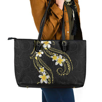 Polynesia Tattoo With Plumeria Leather Tote Bag Elegant Vibes LT14 - Polynesian Pride