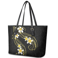 Polynesia Tattoo With Plumeria Leather Tote Bag Elegant Vibes LT14 - Polynesian Pride