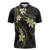 Polynesia Tattoo With Plumeria Zipper Polo Shirt Elegant Vibes LT14 Black - Polynesian Pride
