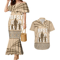 Tonga Father's Day Couples Matching Mermaid Dress and Hawaiian Shirt Best Dad Ever Tongan Ngatu Pattern - Beige LT14 Beige - Polynesian Pride