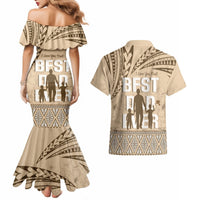 Tonga Father's Day Couples Matching Mermaid Dress and Hawaiian Shirt Best Dad Ever Tongan Ngatu Pattern - Beige LT14 - Polynesian Pride