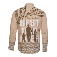 Tonga Father's Day Long Sleeve Button Shirt Best Dad Ever Tongan Ngatu Pattern - Beige