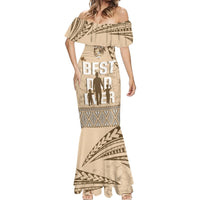 Tonga Father's Day Mermaid Dress Best Dad Ever Tongan Ngatu Pattern - Beige LT14 - Polynesian Pride
