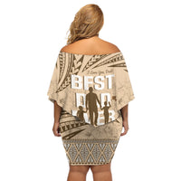 Tonga Father's Day Off Shoulder Short Dress Best Dad Ever Tongan Ngatu Pattern - Beige LT14 - Polynesian Pride