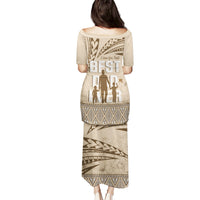 Tonga Father's Day Puletasi Best Dad Ever Tongan Ngatu Pattern - Beige LT14 - Polynesian Pride