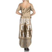 Tonga Father's Day Summer Maxi Dress Best Dad Ever Tongan Ngatu Pattern - Beige LT14 - Polynesian Pride