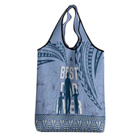 Tonga Father's Day Grocery Bag Best Dad Ever Tongan Ngatu Pattern - Blue LT14 - Polynesian Pride