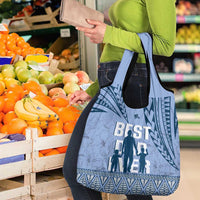 Tonga Father's Day Grocery Bag Best Dad Ever Tongan Ngatu Pattern - Blue LT14 - Polynesian Pride