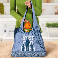 Tonga Father's Day Grocery Bag Best Dad Ever Tongan Ngatu Pattern - Blue LT14 - Polynesian Pride