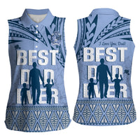 Tonga Father's Day Women Sleeveless Polo Shirt Best Dad Ever Tongan Ngatu Pattern - Blue