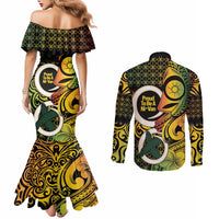 Vanuatu 1980 Couples Matching Mermaid Dress and Long Sleeve Button Shirt Ni-Van Tamtam Sand Drawing Pattern LT14 - Polynesian Pride