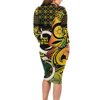 Vanuatu 1980 Family Matching Long Sleeve Bodycon Dress and Hawaiian Shirt Ni-Van Tamtam Sand Drawing Pattern