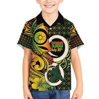 Vanuatu 1980 Family Matching Off Shoulder Short Dress and Hawaiian Shirt Ni-Van Tamtam Sand Drawing Pattern