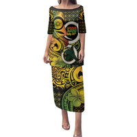 Vanuatu 1980 Family Matching Puletasi and Hawaiian Shirt Ni-Van Tamtam Sand Drawing Pattern