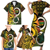 Vanuatu 1980 Family Matching Short Sleeve Bodycon Dress and Hawaiian Shirt Ni-Van Tamtam Sand Drawing Pattern