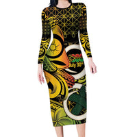 Vanuatu 1980 Long Sleeve Bodycon Dress Ni-Van Tamtam Sand Drawing Pattern