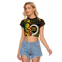 Vanuatu 1980 Raglan Cropped T Shirt Ni-Van Tamtam Sand Drawing Pattern LT14 Female Black - Polynesian Pride