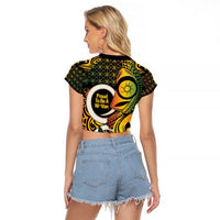 Vanuatu 1980 Raglan Cropped T Shirt Ni-Van Tamtam Sand Drawing Pattern LT14 - Polynesian Pride