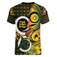 Vanuatu 1980 Women V-Neck T-Shirt Ni-Van Tamtam Sand Drawing Pattern