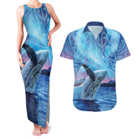 New Zealand Matariki Humpback Whale Couples Matching Tank Maxi Dress and Hawaiian Shirt Paikea Maori New Year Blue Galaxy