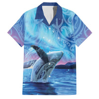 New Zealand Matariki Humpback Whale Family Matching Off The Shoulder Long Sleeve Dress and Hawaiian Shirt Paikea Maori New Year Blue Galaxy