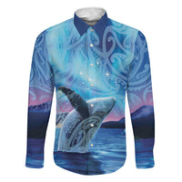 New Zealand Matariki Humpback Whale Family Matching Off Shoulder Short Dress and Hawaiian Shirt Paikea Maori New Year Blue Galaxy