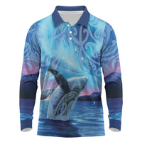 New Zealand Matariki Humpback Whale Long Sleeve Polo Shirt Paikea Maori New Year Blue Galaxy