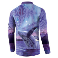New Zealand Matariki Humpback Whale Button Sweatshirt Paikea Maori New Year Purple Galaxy LT14 - Polynesian Pride