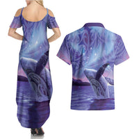 New Zealand Matariki Humpback Whale Couples Matching Summer Maxi Dress and Hawaiian Shirt Paikea Maori New Year Purple Galaxy