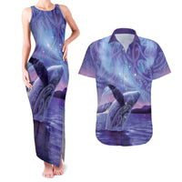 New Zealand Matariki Humpback Whale Couples Matching Tank Maxi Dress and Hawaiian Shirt Paikea Maori New Year Purple Galaxy