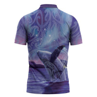 New Zealand Matariki Humpback Whale Zipper Polo Shirt Paikea Maori New Year Purple Galaxy