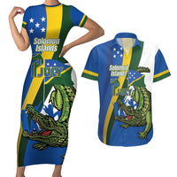 Solomon Islands Independence Day Couples Matching Short Sleeve Bodycon Dress and Hawaiian Shirt Happy 7 July Crocodile Flag Style