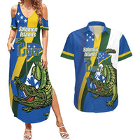 Solomon Islands Independence Day Couples Matching Summer Maxi Dress and Hawaiian Shirt Happy 7 July Crocodile Flag Style