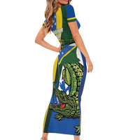 Solomon Islands Independence Day Family Matching Short Sleeve Bodycon Dress and Hawaiian Shirt Happy 7 July Crocodile Flag Style