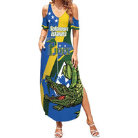 Solomon Islands Independence Day Family Matching Summer Maxi Dress and Hawaiian Shirt Happy 7 July Crocodile Flag Style