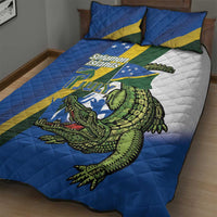 Solomon Islands Independence Day Quilt Bed Set Happy 7 July Crocodile Flag Style