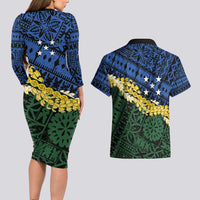 Halo Olaketa Solomon Islands Tapa Pattern Couples Matching Long Sleeve Bodycon Dress and Hawaiian Shirt