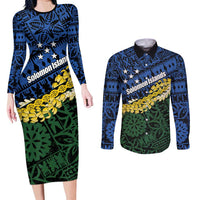 Halo Olaketa Solomon Islands Tapa Pattern Couples Matching Long Sleeve Bodycon Dress and Long Sleeve Button Shirt
