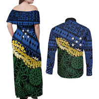 Halo Olaketa Solomon Islands Tapa Pattern Couples Matching Off Shoulder Maxi Dress and Long Sleeve Button Shirt